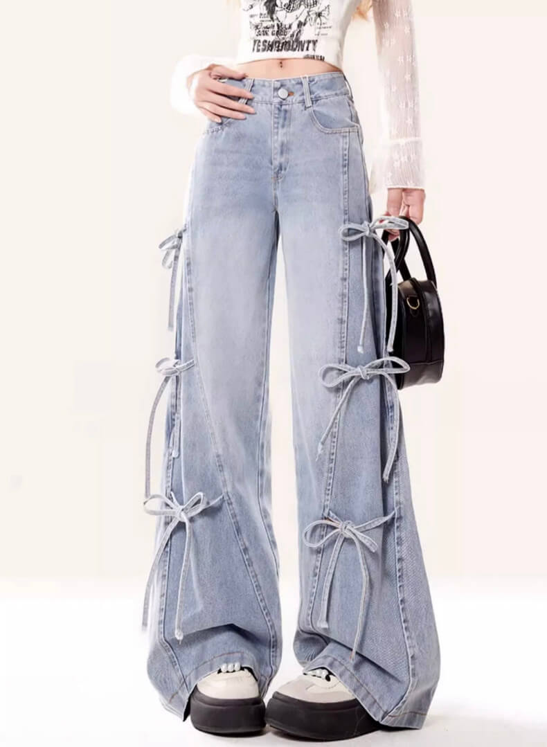 ヴィンテージ ハイウエスト ワイドレッグ デニムパンツ